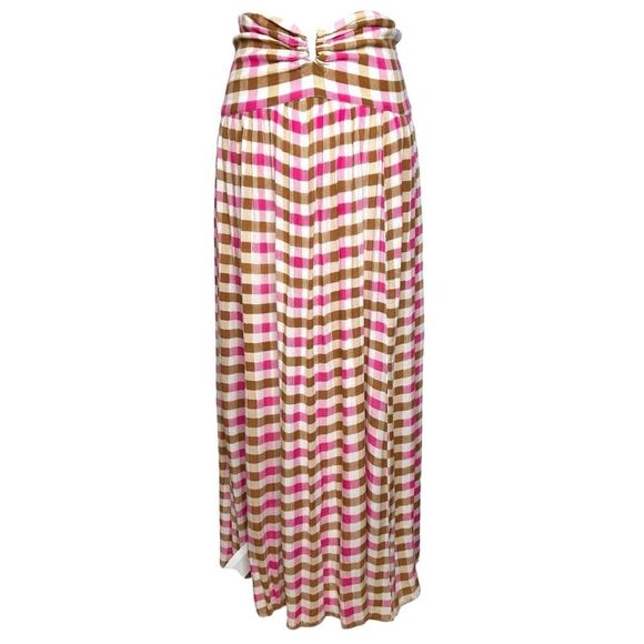Free People Diana Convertible Dress Skirt M Pink Brown Check Gingham Cottagecore - Picture 8 of 13